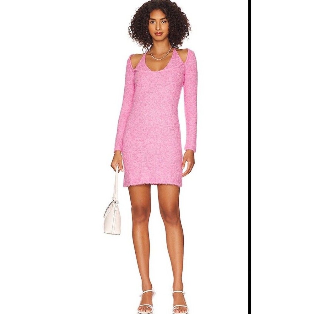 Callahan Womens Nova Sweater Dress Fuchsia Pink V-Neck Long Sleeve‎ Tie Size XS